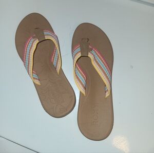 Roxy Brown Flip Flops with Multicolor Striped Straps